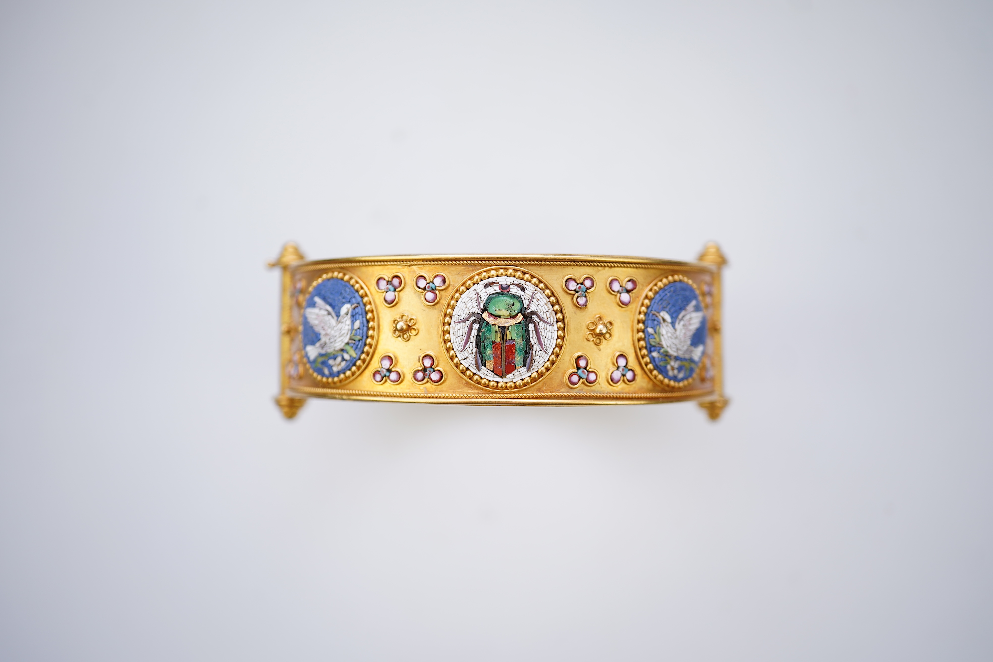 An attractive gold and micromosaic cuff bracelet, second half 19th century